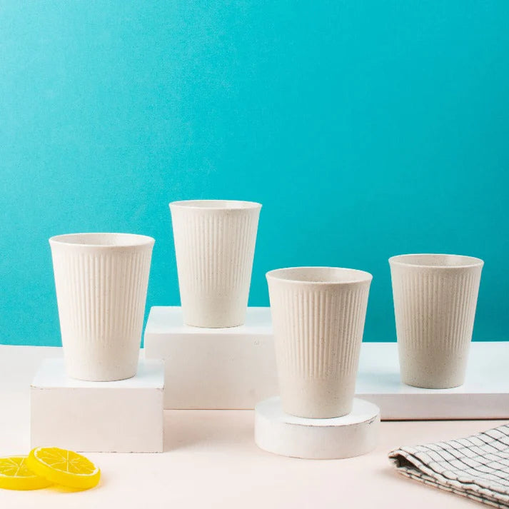 Coral Tree Wheat Straw Drinking Glass Set of 4 | Eco-Friendly Reusable Cups | 425 ml