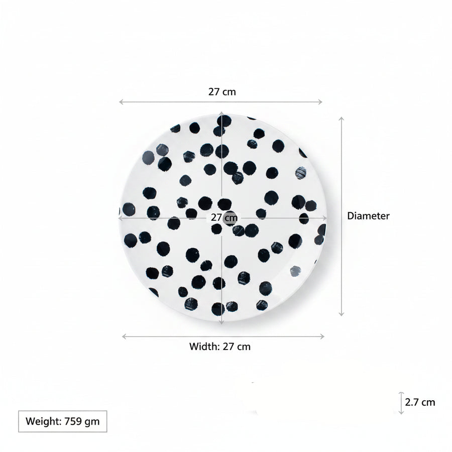 Coral Tree Ceramic Serving Plate | Black Polka Dot Design | 27 cm Large Dinner Plate