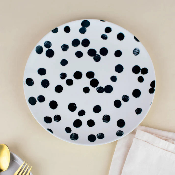 Coral Tree Ceramic Serving Plate | Black Polka Dot Design | 27 cm Large Dinner Plate
