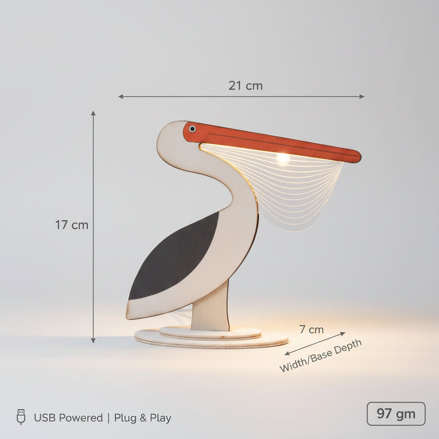 Coral Tree LED Pelican Table Lamp | USB Powered Decorative Light | Wooden Base