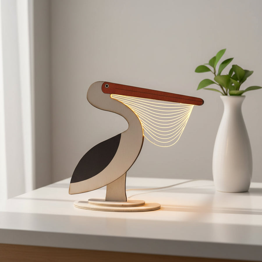 Coral Tree LED Pelican Table Lamp | USB Powered Decorative Light | Wooden Base