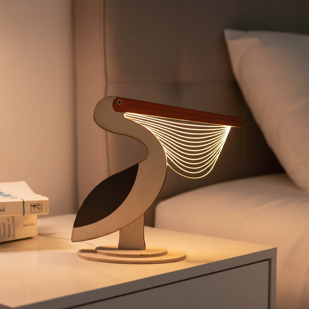 Coral Tree LED Pelican Table Lamp | USB Powered Decorative Light | Wooden Base