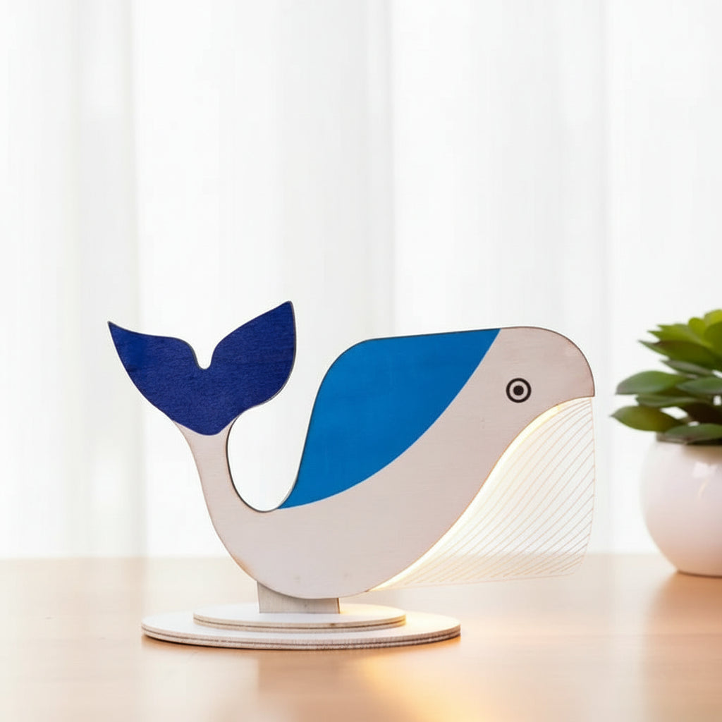 Coral Tree LED Whale Table Lamp | USB Powered Decorative Light | Wooden Base