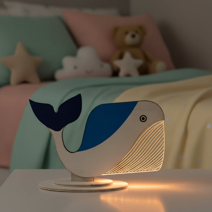 Coral Tree LED Whale Table Lamp | USB Powered Decorative Light | Wooden Base