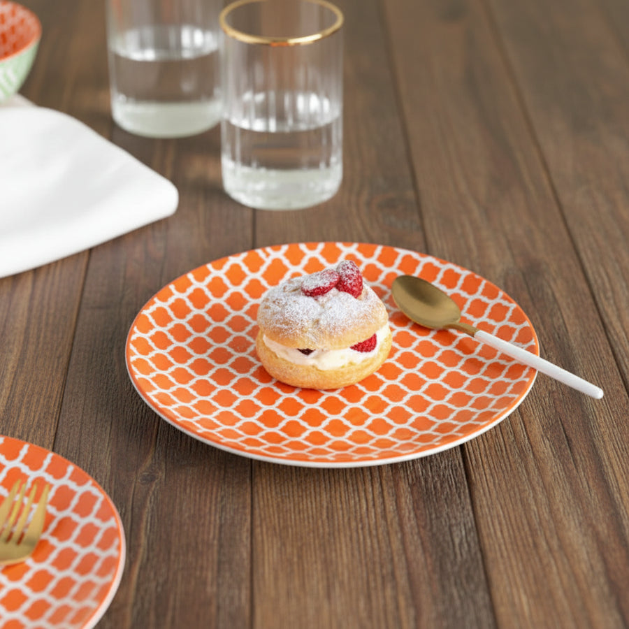 Coral Tree Ceramic Dessert Plate | Orange Pattern Serving Plate | 18.5 cm | Set Options Available