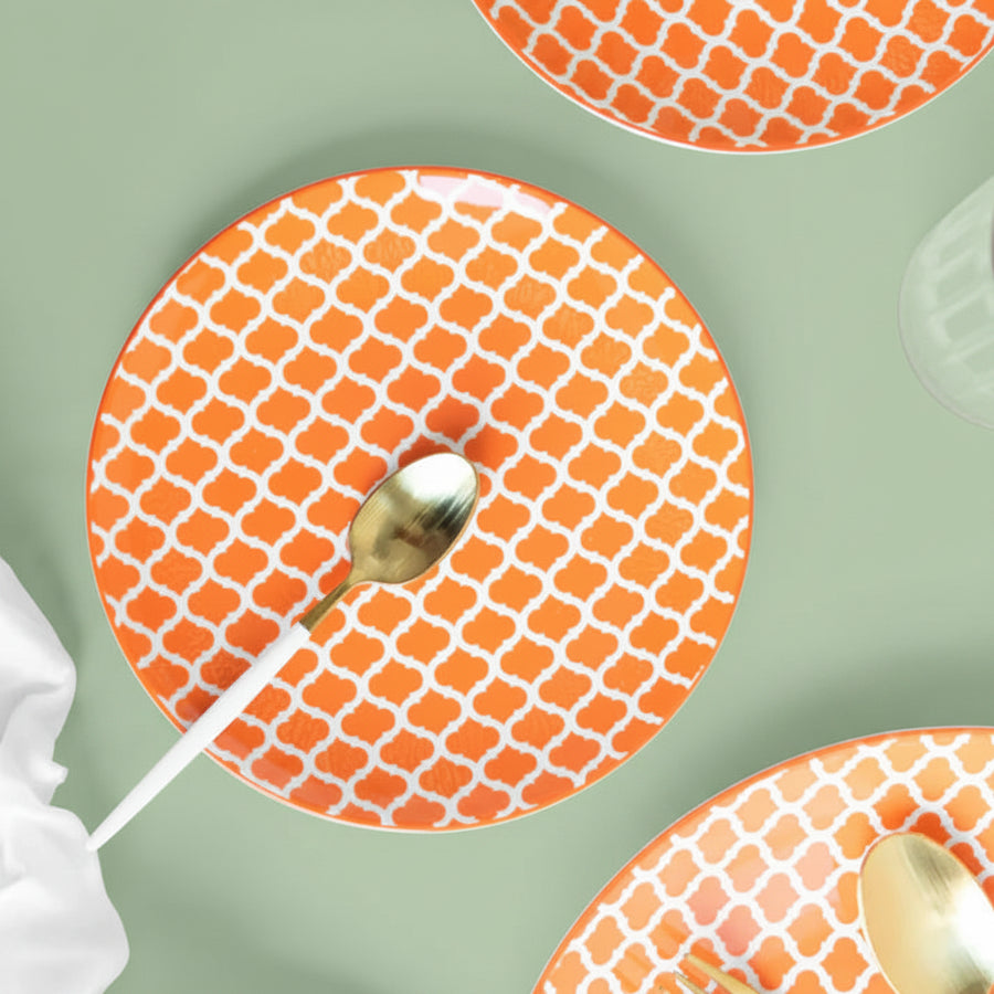 Coral Tree Ceramic Dessert Plate | Orange Pattern Serving Plate | 18.5 cm | Set Options Available