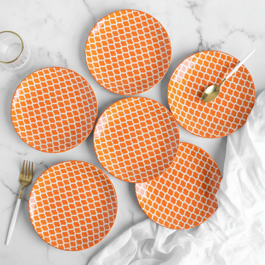 Coral Tree Ceramic Dessert Plate | Orange Pattern Serving Plate | 18.5 cm | Set Options Available