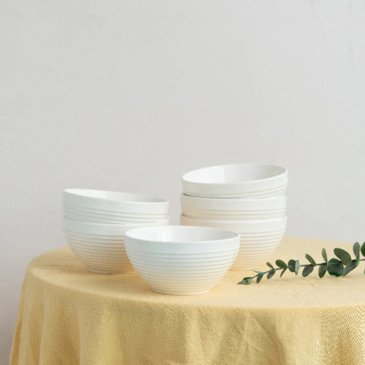 Coral Tree Ceramic Bowl Set of 4 | Ribbed Texture Soup & Snack Bowls | 12 cm