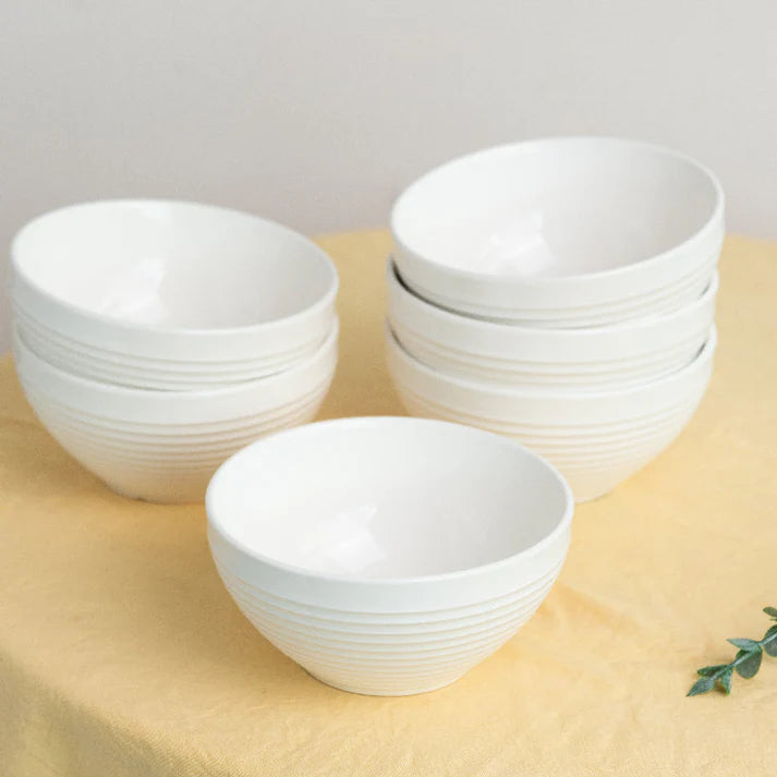 Coral Tree Ceramic Bowl Set of 4 | Ribbed Texture Soup & Snack Bowls | 12 cm
