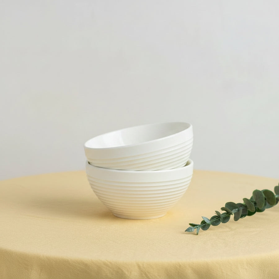 Coral Tree Ceramic Bowl Set of 4 | Ribbed Texture Soup & Snack Bowls | 12 cm