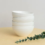 Coral Tree Ceramic Bowl Set of 4 | Ribbed Texture Soup & Snack Bowls | 12 cm