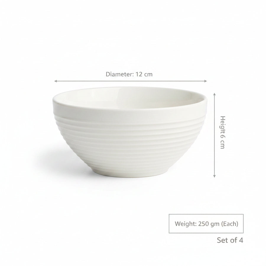 Coral Tree Ceramic Bowl Set of 4 | Ribbed Texture Soup & Snack Bowls | 12 cm