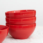 Coral Tree Red Ceramic Bowl Set of 4 | Ribbed Texture Soup & Snack Bowls | 12 cm
