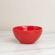Coral Tree Red Ceramic Bowl Set of 4 | Ribbed Texture Soup & Snack Bowls | 12 cm