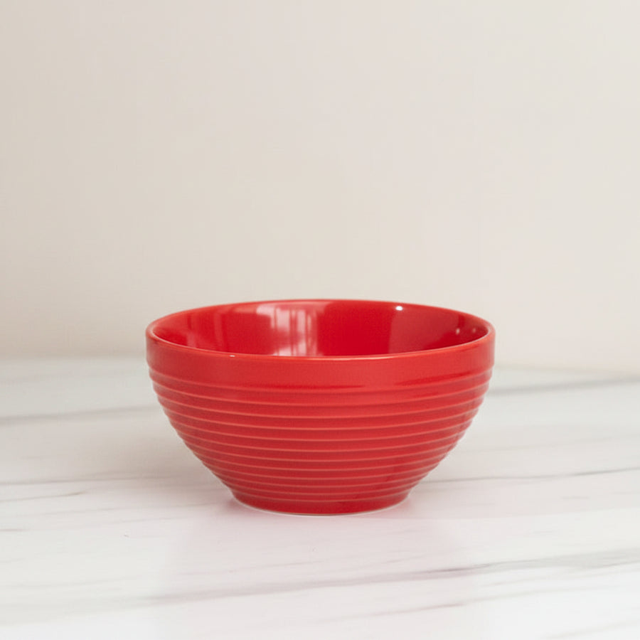 Coral Tree Red Ceramic Bowl Set of 4 | Ribbed Texture Soup & Snack Bowls | 12 cm