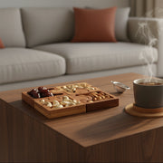 Coral Tree Wooden Puzzle Dry Fruit Serving Tray Set | 4 Section Interlocking Snack Platter | Decorative Table Organizer