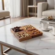 Coral Tree Wooden Puzzle Dry Fruit Serving Tray Set | 4 Section Interlocking Snack Platter | Decorative Table Organizer