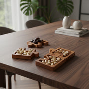 Coral Tree Wooden Puzzle Dry Fruit Serving Tray Set | 4 Section Interlocking Snack Platter | Decorative Table Organizer