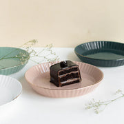 Coral Tree Ceramic Dessert Plate with Gold Rim | Ribbed Serving Plate for Cake, Snacks & Starters | 9x9x3 cm