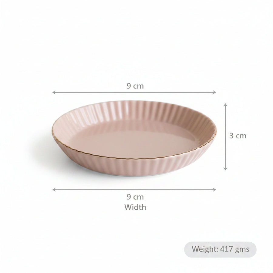 Coral Tree Ceramic Dessert Plate with Gold Rim | Ribbed Serving Plate for Cake, Snacks & Starters | 9x9x3 cm