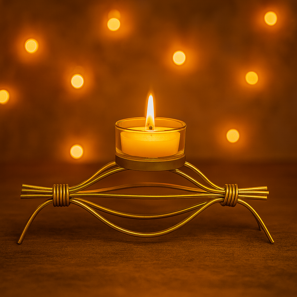 Coral Tree Golden Wire T-Light Candle Holder with Glass Cup – Elegant Home Décor for Living Room, Puja & Festive Decoration