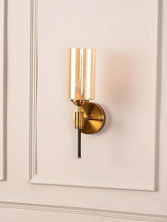 SALUTO ANTIQUE BRASS WALL LIGHT WITH GLASS GOLDEN