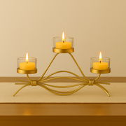 Coral Tree Golden Triple T-Light Candle Holder with Glass Cups – Elegant Metal Candle Stand for Home, Festive & Gifting