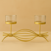 Coral Tree Golden Double T-Light Candle Holder with Glass Cups – Elegant Metal Candle Stand for Home Décor, Puja & Festive Lighting