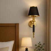 Luxury Brass & Black Wall Sconce Light with Fabric Shade – Elegant Decorative Wall Lamp for Living Room, Bedroom & Hallway