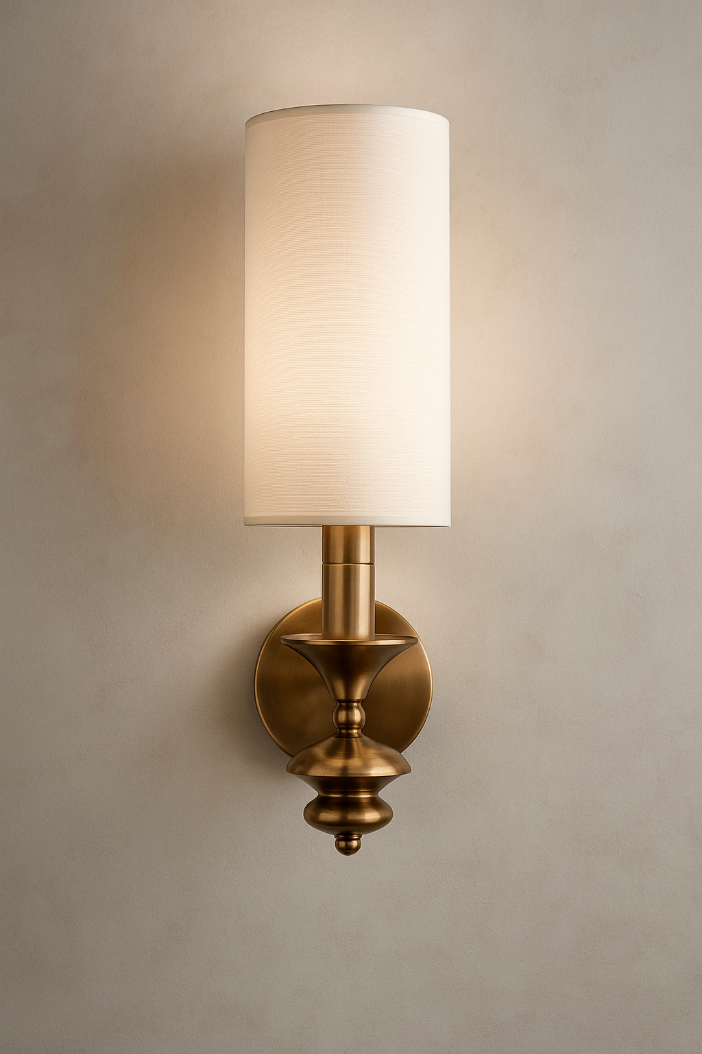 Premium Brass Wall Sconce With White Fabric Shade, Antique Brass Lighting