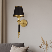 Luxury Brass & Black Wall Sconce Light with Fabric Shade – Elegant Decorative Wall Lamp for Living Room, Bedroom & Hallway
