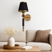 Luxury Brass & Black Wall Sconce Light with Fabric Shade – Elegant Decorative Wall Lamp for Living Room, Bedroom & Hallway
