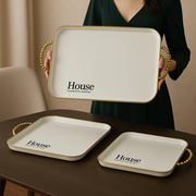 set of 3 off- White & Gold Rectangular Serving Tray
