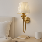 Golden Wall Mounted Lamp with Fabric Shade – Classic Brass Finish