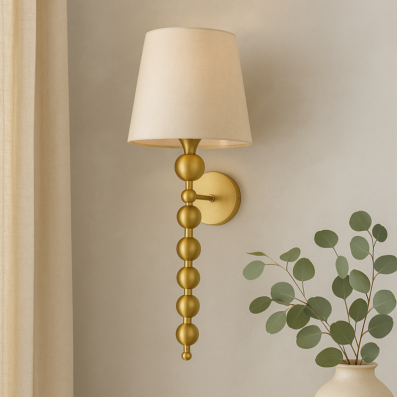 Premium Brass Wall Sconce Light with Beige Fabric Shade
