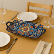 Handcrafted Blue Floral Ceramic Serving Tray – 30 x 17 x 5 cm