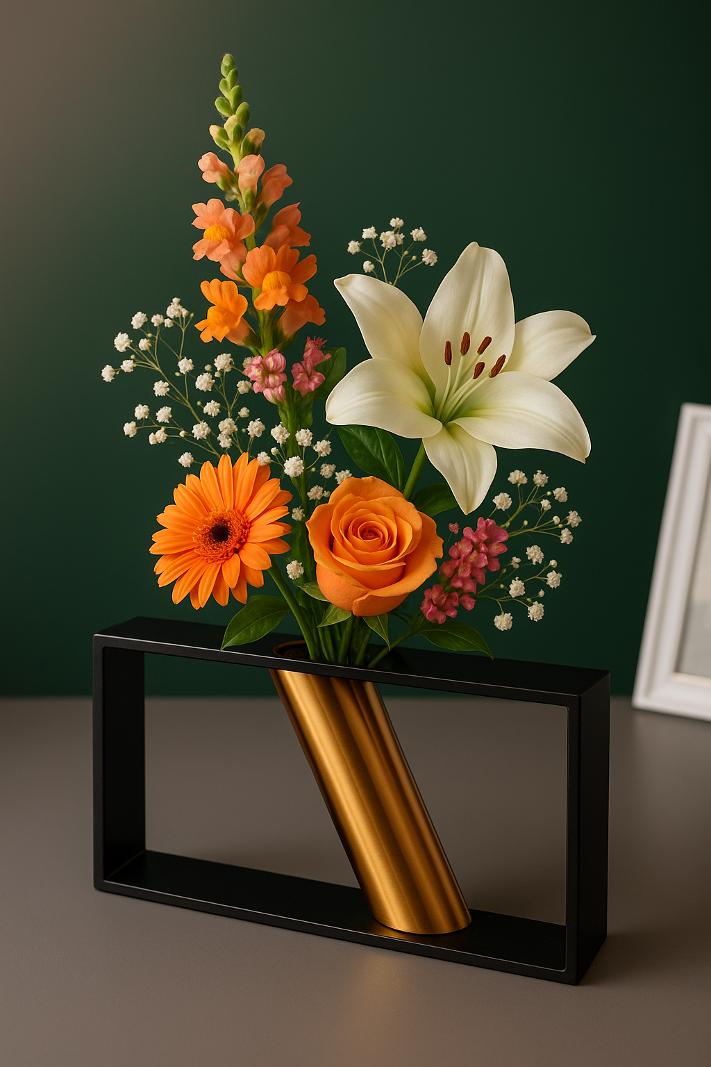 Coral Tree Vertical Metal Vase with Diagonal Pattern Brass (Black)