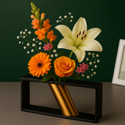 Coral Tree Vertical Metal Vase with Diagonal Pattern Brass (Black)