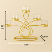 Elegant 5-Arm T-Light Candle Holder | Gold Metal Stand with Glass Cups | Home Décor Accent