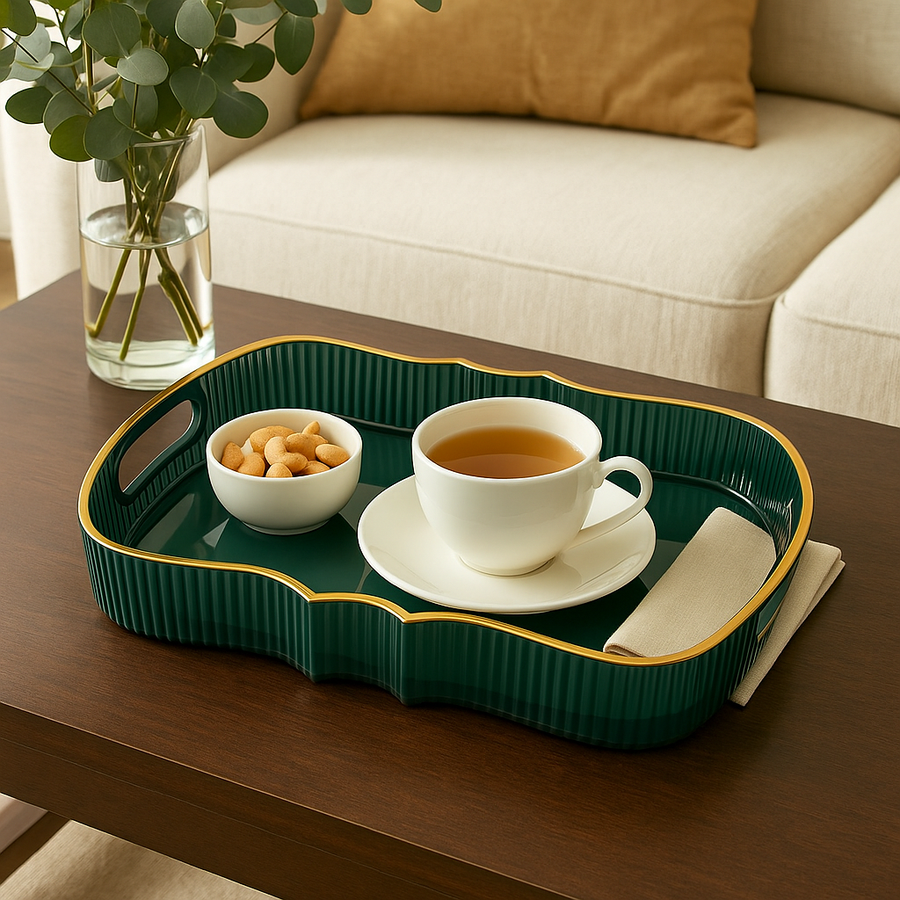 Coral Tree Transparent Acrylic Tray with Golden Rim & Handles