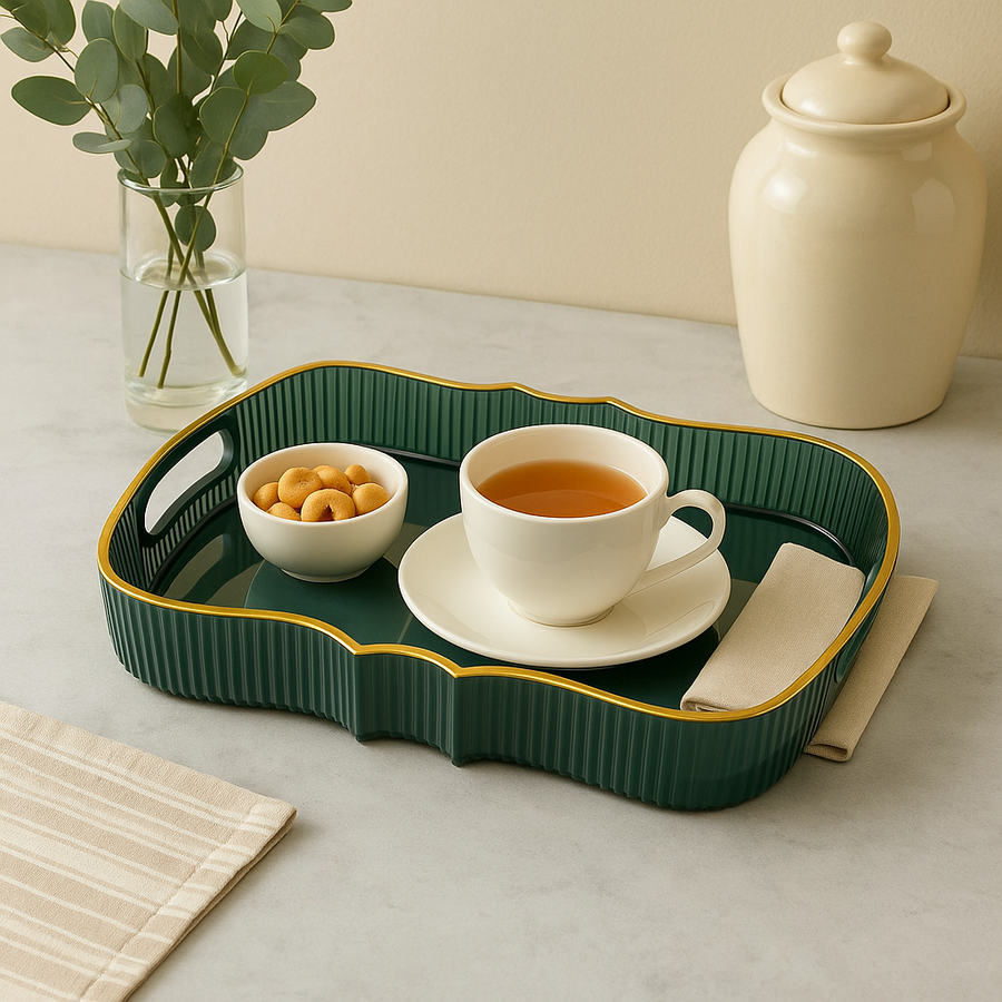Coral Tree Transparent Acrylic Tray with Golden Rim & Handles