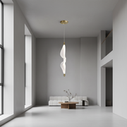 Modern Frilly LED Pendant Light | Off-White Warm Glow | Adjustable Hanging Light with Black Wire & Golden Ceiling Plate | 10W LED