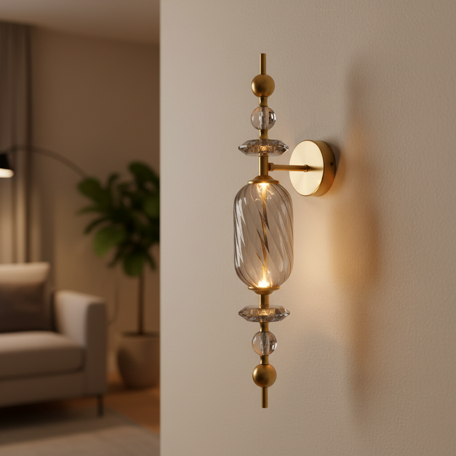 Smoked Glass & Brass Finish Decorative LED Wall Light