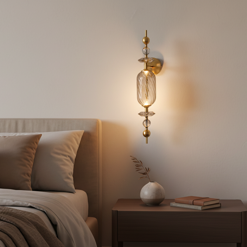 Smoked Glass & Brass Finish Decorative LED Wall Light