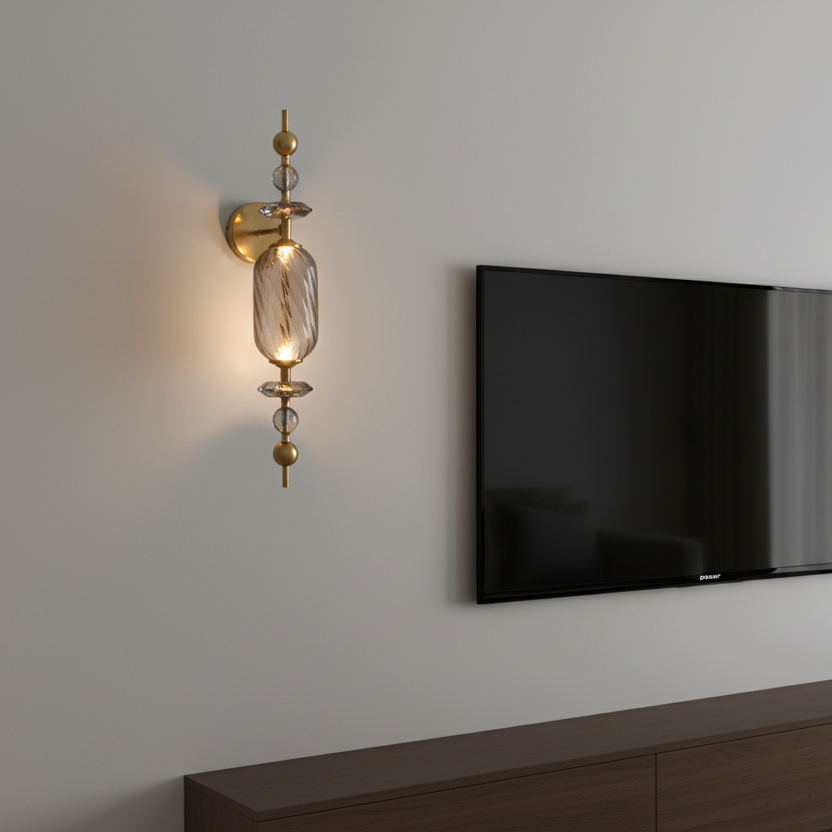 Smoked Glass & Brass Finish Decorative LED Wall Light