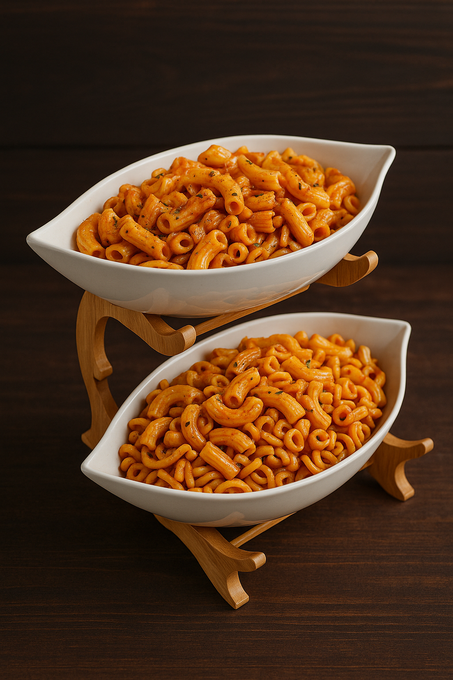 2-Tier Ceramic Serving Bowls with Wooden Stand | Snack & Salad Server | Modern Tableware