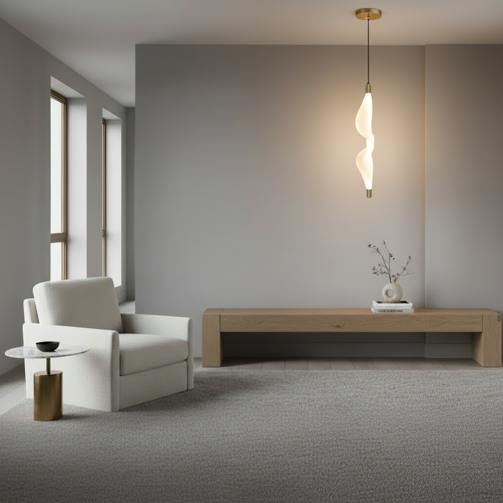 Modern Frilly LED Pendant Light | Off-White Warm Glow | Adjustable Hanging Light with Black Wire & Golden Ceiling Plate | 10W LED