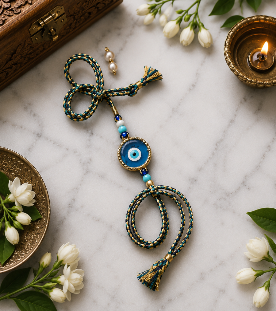Premium Evil Eye Rakhi with Braided Cotton Thread