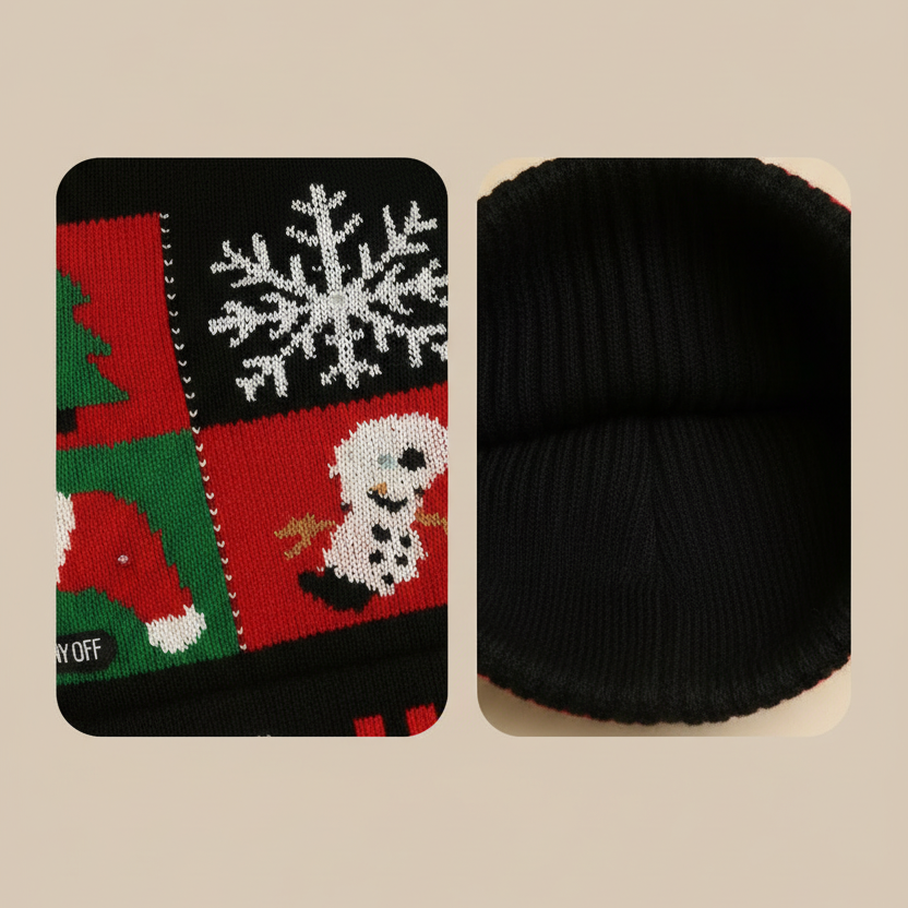 LED Christmas Woolen Beanie Cap with 6 Lights – Free Size Winter Hat