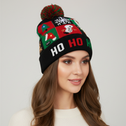 LED Christmas Woolen Beanie Cap with 6 Lights – Free Size Winter Hat
